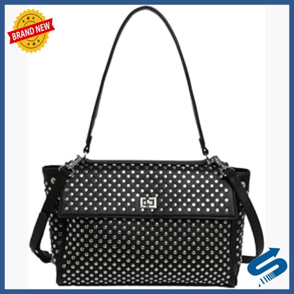 Vegan Leather Studded Satchel with Detachable Strap Top Handle Crossbody Bag